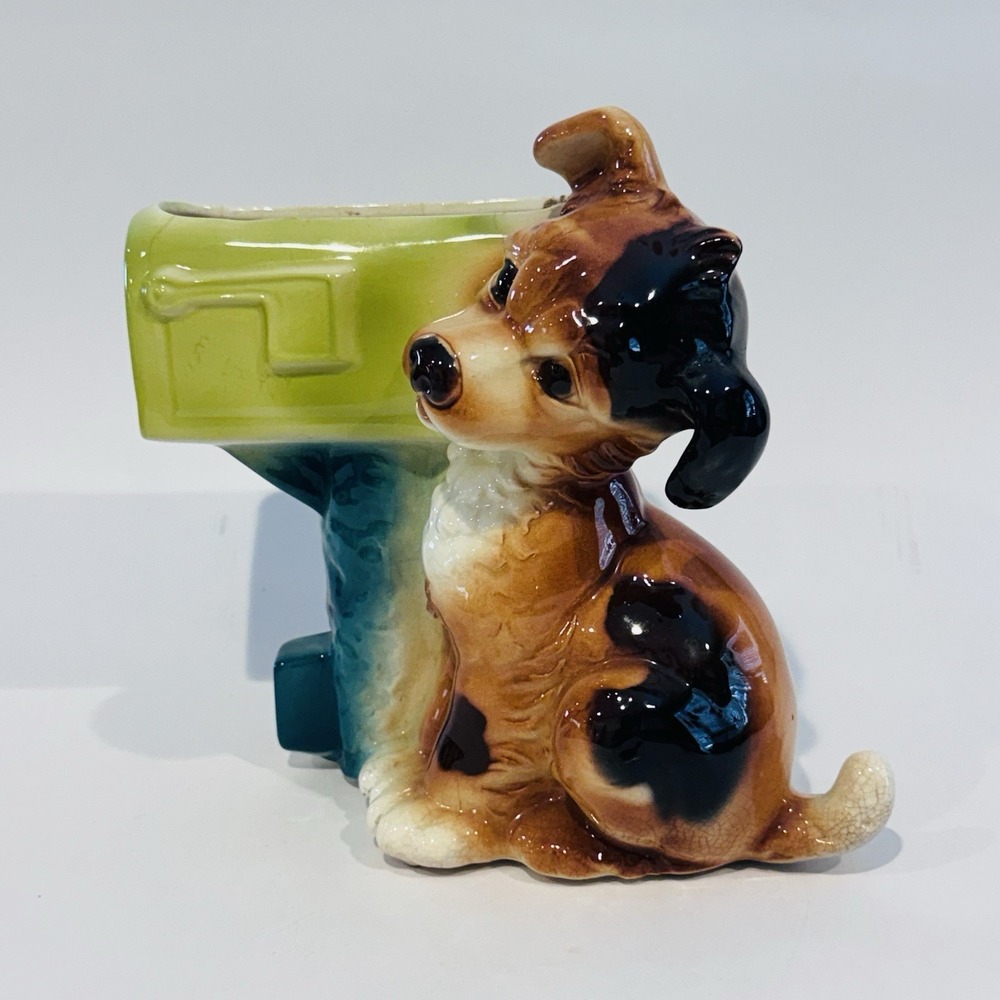 Vintage 50's Mid Century Puppy Dog & Mailbox‎ Planter Royal Copley 8" Tall - Picture 2 of 15